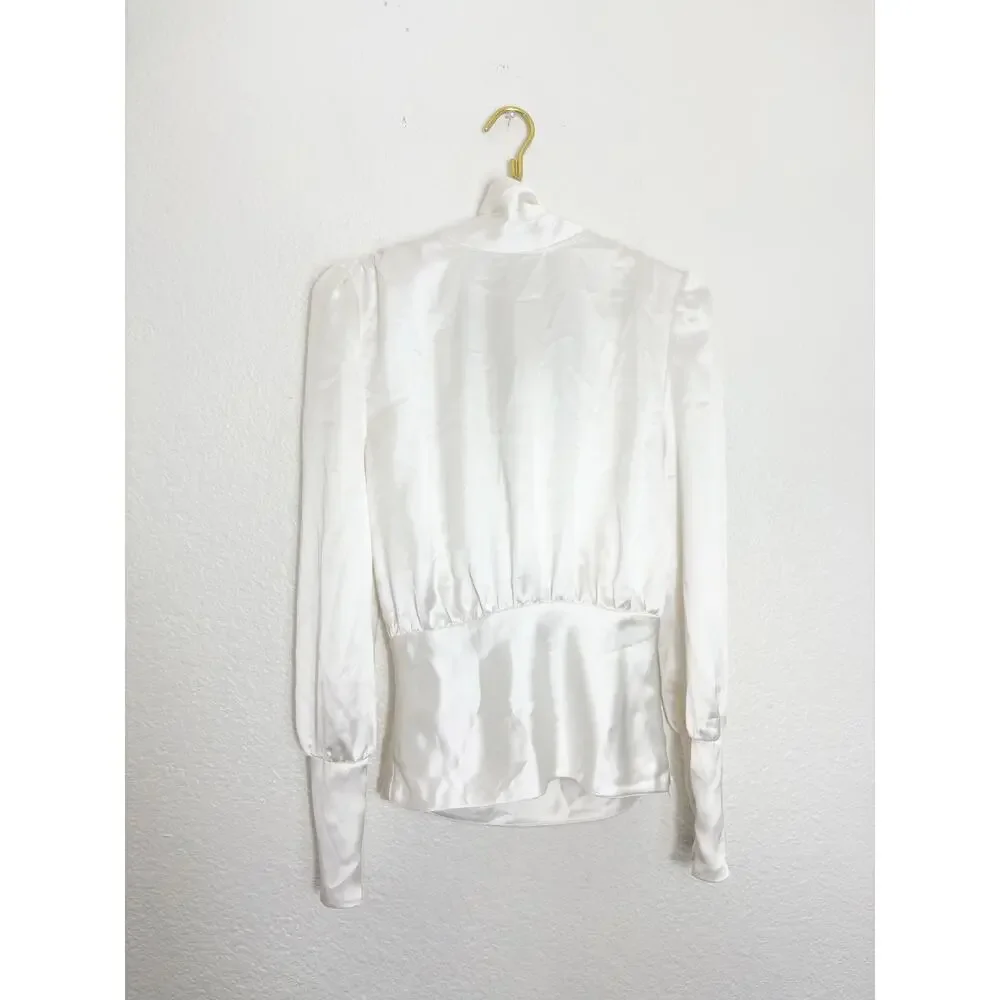 Zara White Satin High Neck Cowl Back Top Size XS Draped Tie Back Quiet Luxury